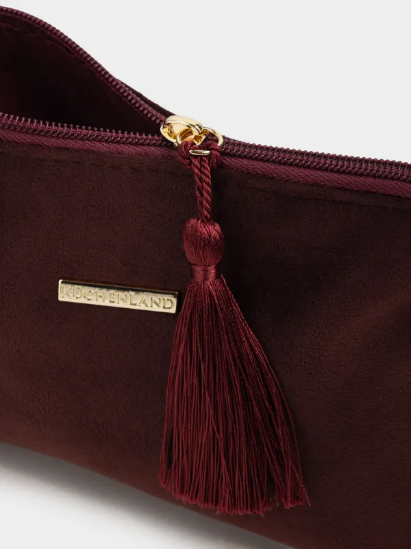 Косметикалық сөмке, 22х14 см, шашағы бар, барқыт, қою қызыл, Velvety, image-4