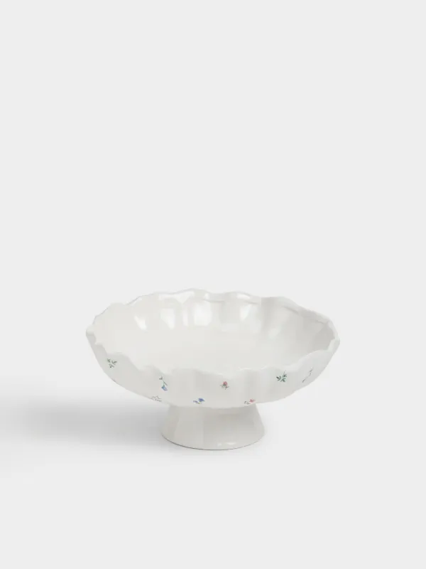 Жеміс вазасы, 25х12 см, аяқты, керамика, сүт түстес, Нәзік гүлдер, El flora, image-1