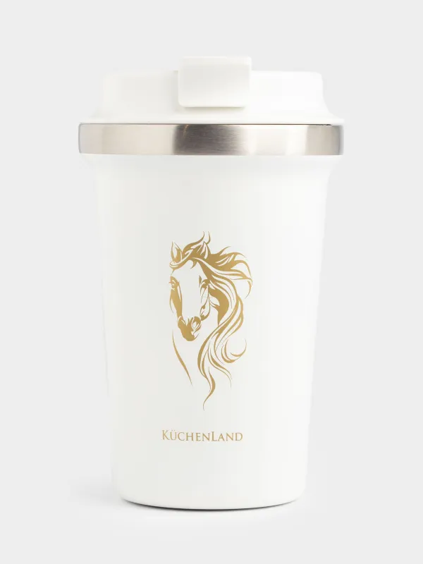 Термокружка, 350 мл, сталь/пластик, белая, Лошадь, Coffee time, image-1