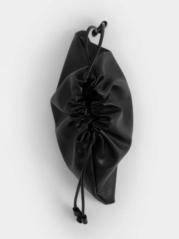 Сумка женская, 33х22 см, с ремешком, на завязках, полиуретан, черная, Force, image-1