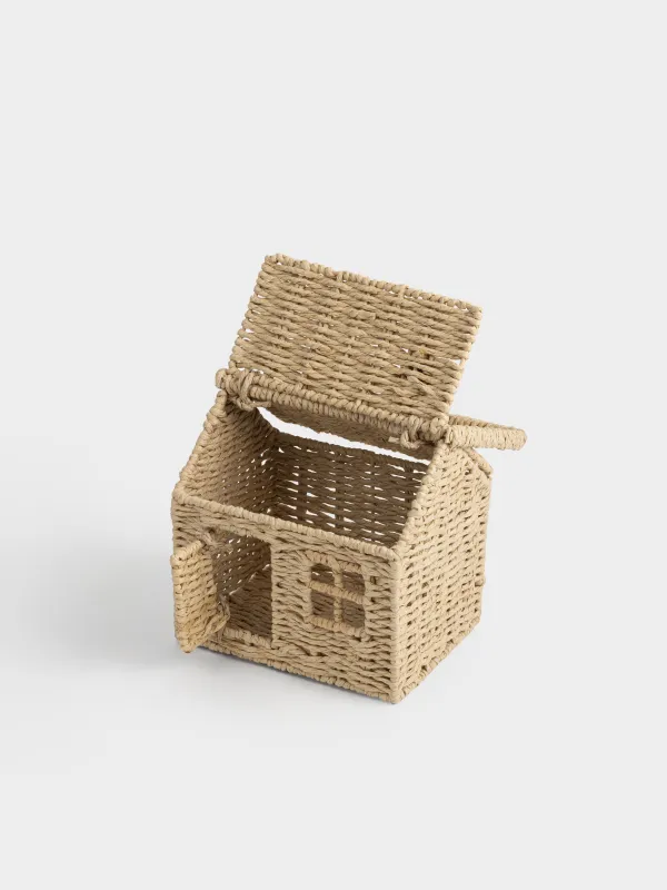Корзина для хранения, 20х15 см, плетеная, с ручкой, с крышкой, целлюлоза, Дом, Braided, image-3