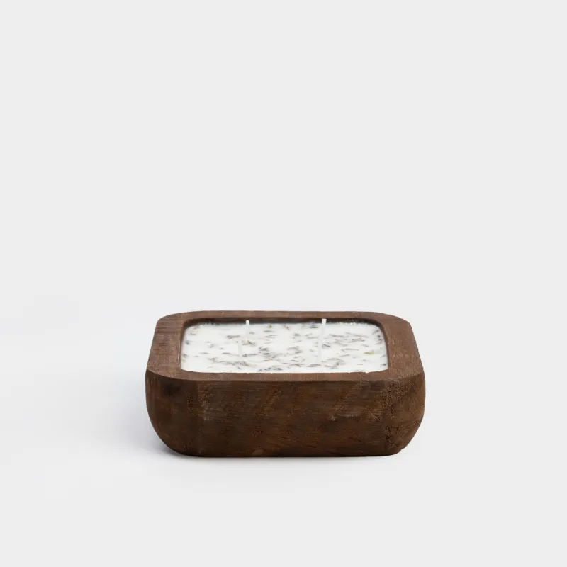 Свеча ароматическая, 15 см, в подсвечнике, дерево, Lavender, Wood candle