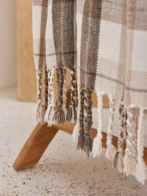 Плед, 130х170 см, с бахромой, шенилл, бежево-коричневый, Клетка, Hazel, image-5
