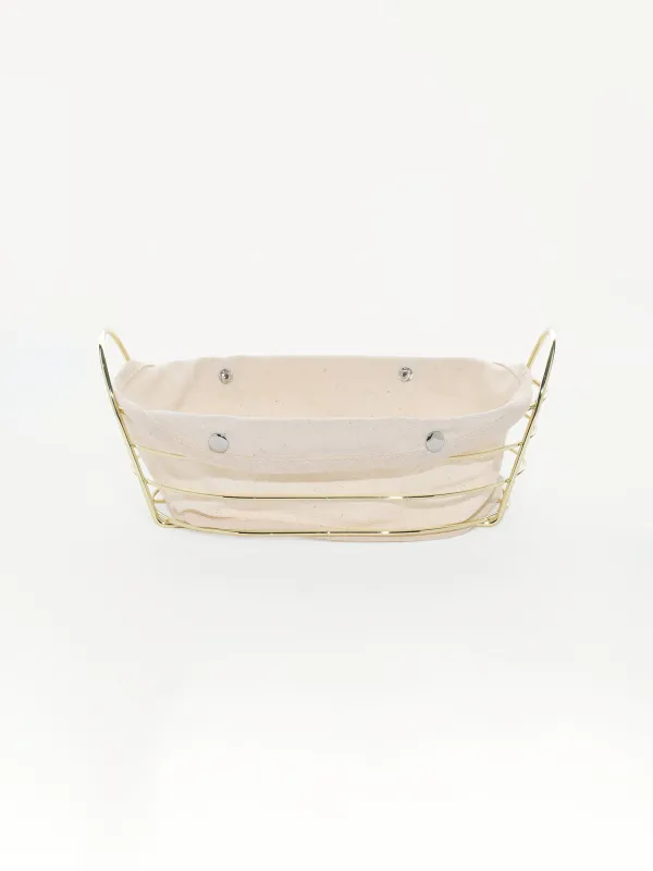 Нан себеті, 27x20 см, мақта/металл, сопақ, сүт / алтын, twist gold, image-0