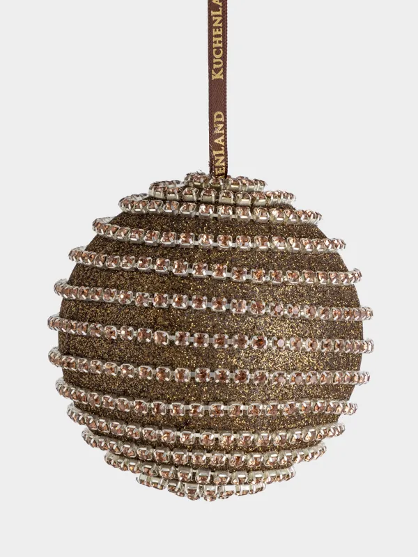 Шырша ойыншығы, 8 см, пластик, қола, Страздары бар шар, Ball sparkle, image-0