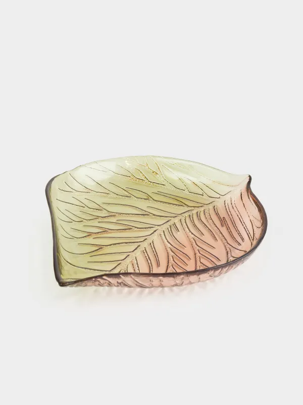 Ыдыс, 27х23х4 см, шыны, жасыл-кәріптас, Жапырақ, Leaves, image-0