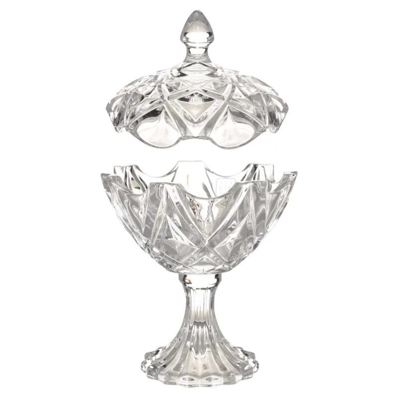 Конфетница, 21х12 см, на ножке, с крышкой, стекло Р, Цветок, Villari, image-1