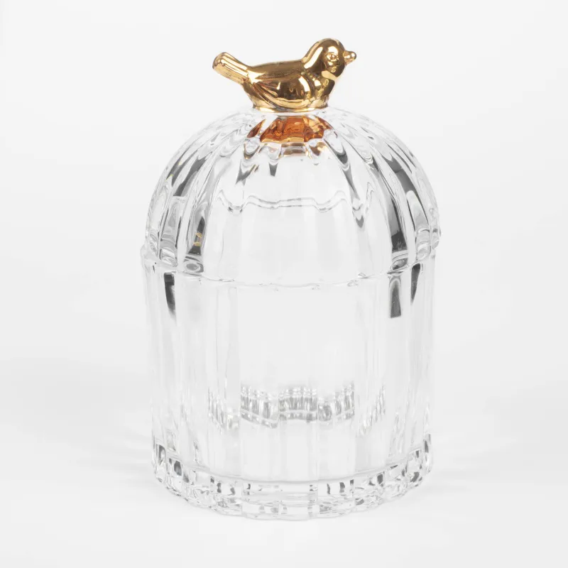 Емкость для хранения, 8х12 см, 200 мл, стекло Р/металл, Золотистая птица, Paradise garden