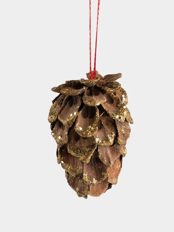 Шырша ойыншығы, 15 см, шырша бүршігі/пластик, алтын қоңыр, Жылтырақтары бар шырша бүршігі, Pine christmas, image-0