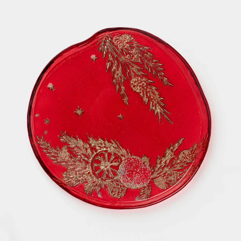 Блюдо, 26х2 см, стекло, бордовое, Ветки, Brumal