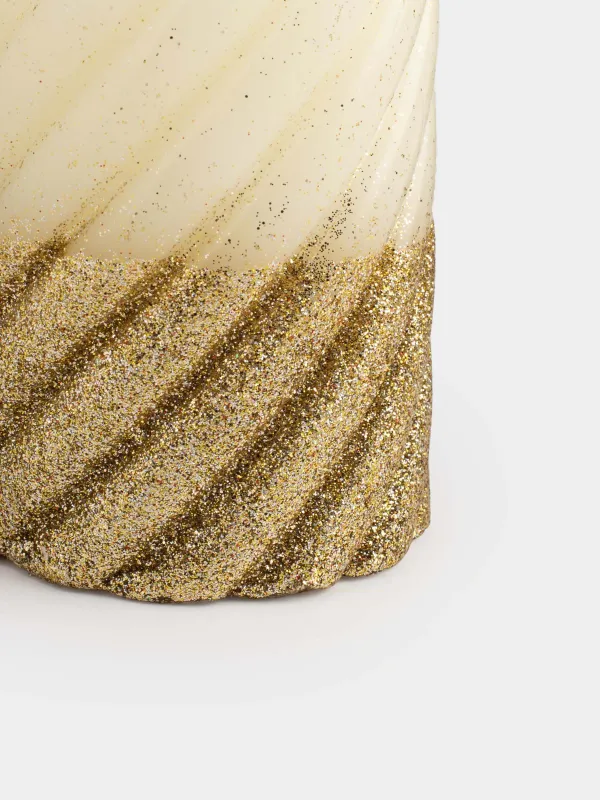 Свеча, 8х10 см, цилиндрическая, с блестками, золотистая, Spiral shape, image-3