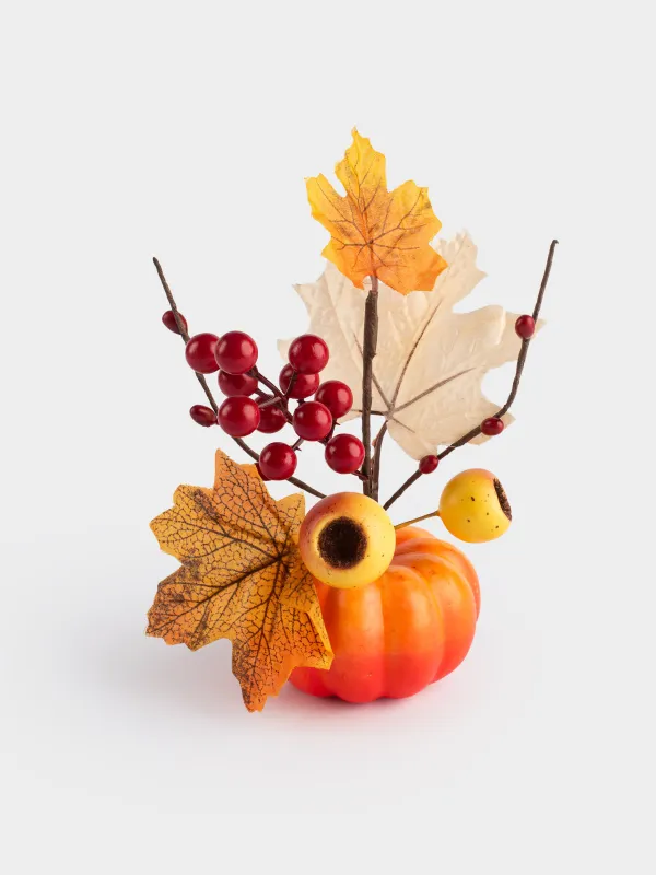 Композиция декоративная, 15 см, пенопласт/пластик, Букет в тыкве, Forest symphony decor, image-1