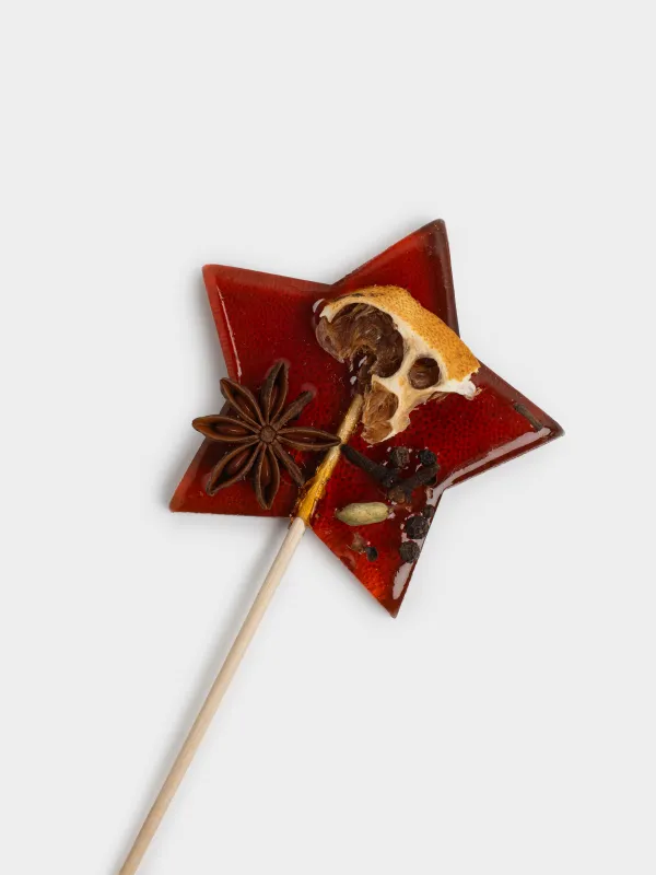 Леденец для глинтвейна, 60 гр, на палочке, сахар, оранжевый, Звезда, Mulled, image-1