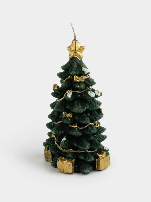 Свеча, 8x15 см, зелено-золотистая, Новогодняя елка, Fir christmas, image-0