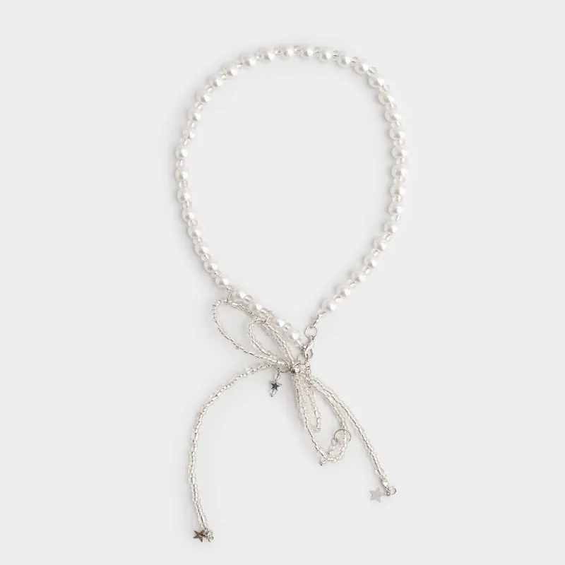 Алқа, 52 см, пластик/страздар/металл, күміс, Бант, Pearl