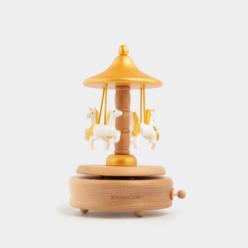 Статуэтка музыкальная, 17 см, заводная, дерево/МДФ, Карусель с лошадками, Music wood