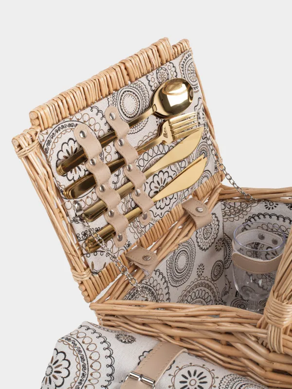 Пикник себеті, 40х28 см, 4 адам, 21 зат, көрпе, жүзім сабағы, сарғылт-қоңыр, Picnic, image-4