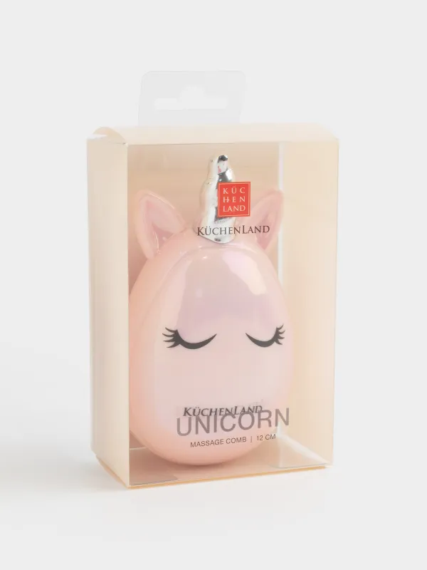 Шашқа арналған массаж тарағы, 12 см, балалар, пластик/силикон, қызғылт, Бір мүйізді, Unicorn, image-4