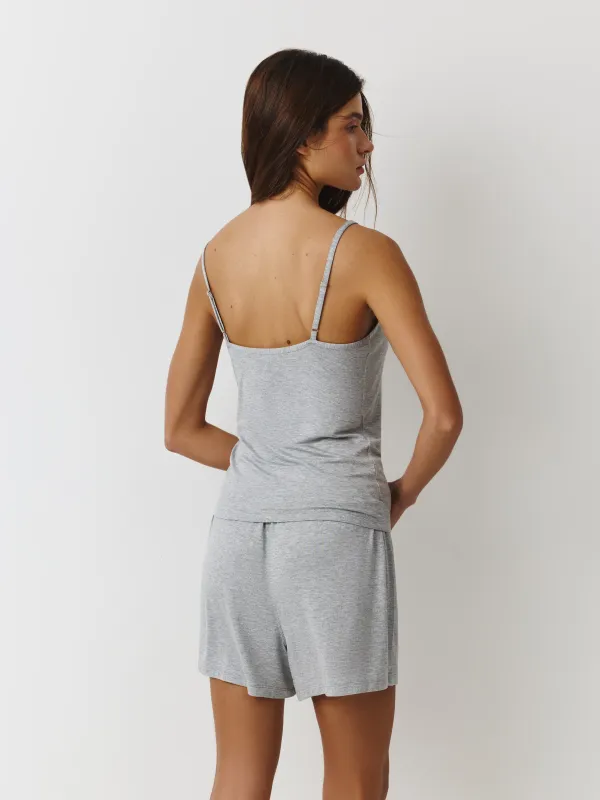 Әйелдерге арналған топ, үйге арналған, өлшемі S, белдіктері бар, вискоза/спандекс, сұр меланж, Aidila, image-3