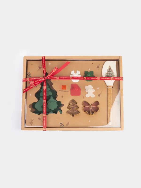 Набор для выпечки, 8 пр, лопатка/формы/штамп, силикон/сталь, зеленый, Новый год, Bakery color, image-7