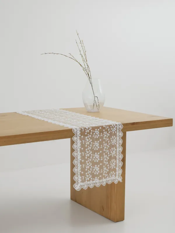 Үстел төсеніші, 40х160 см, шілтерлі, полиэстер, ақ, Шілтерлі гүлдер, Flowers lace, image-2