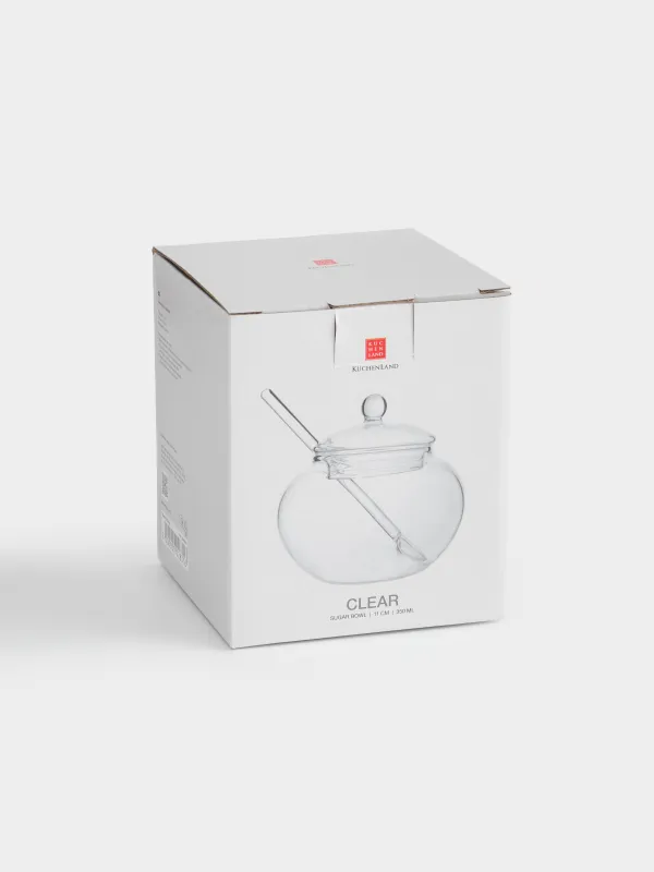 Сахарница, 11 см, 350 мл, с ложкой, стекло, Clear, image-4