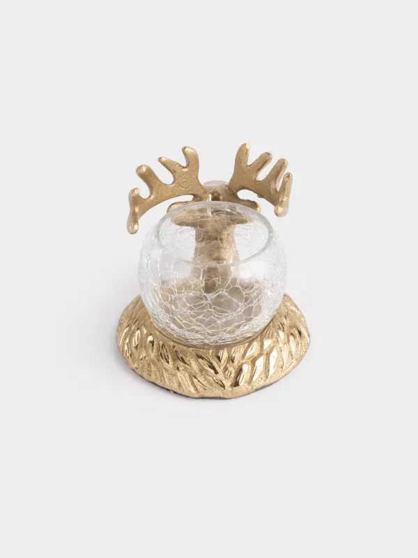 Шам ұстағыш, 9 см, шай шамына арналған, шыны/металл, алтын, Бұғы, Arctic deer, image-3