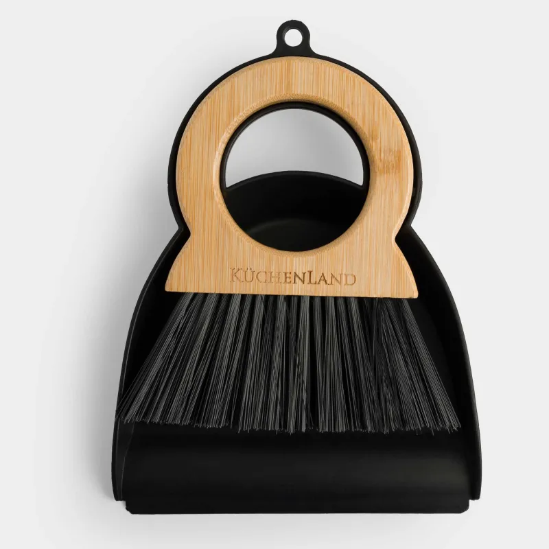 Щетка для мусора, с совком, 20 см, бамбук/пластик, с круглой ручкой, черная, Black clean, image-0
