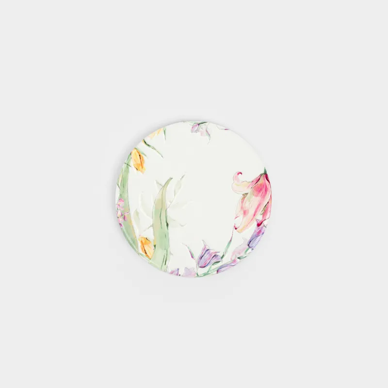 Подставка под кружку, 11 см, круглая, керамика/пробка, белая, Цветы, Night flower