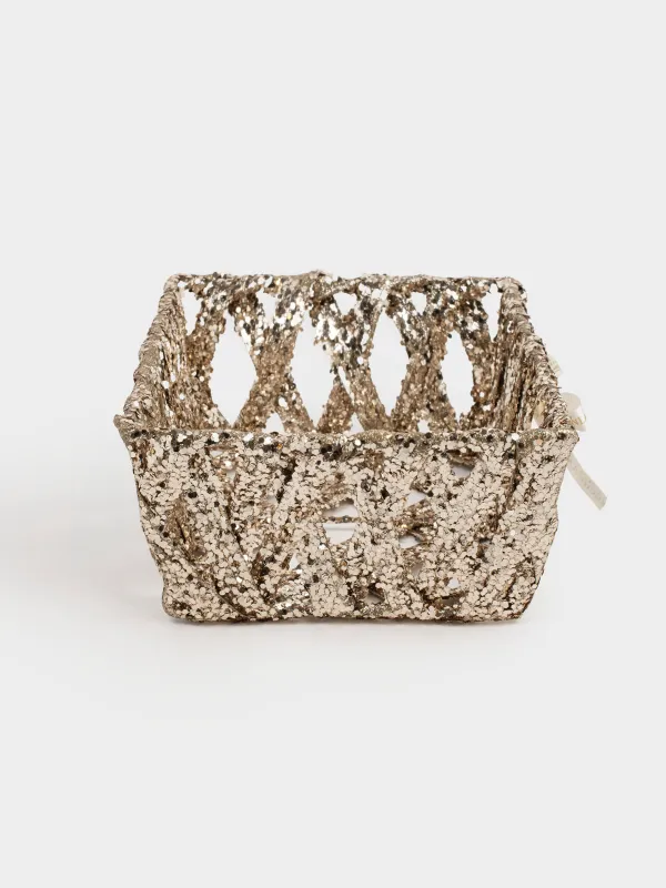 Сәндік себет, 23х20 см, пластик/металл, тікбұрыш, шампан, Frosty sparks, image-2