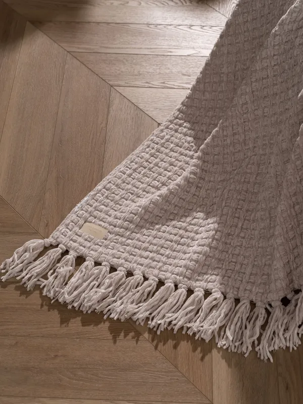 Жамылғы, 130х160 см, шашағы бар, шенилл, сүт түстес, Chenill, image-2