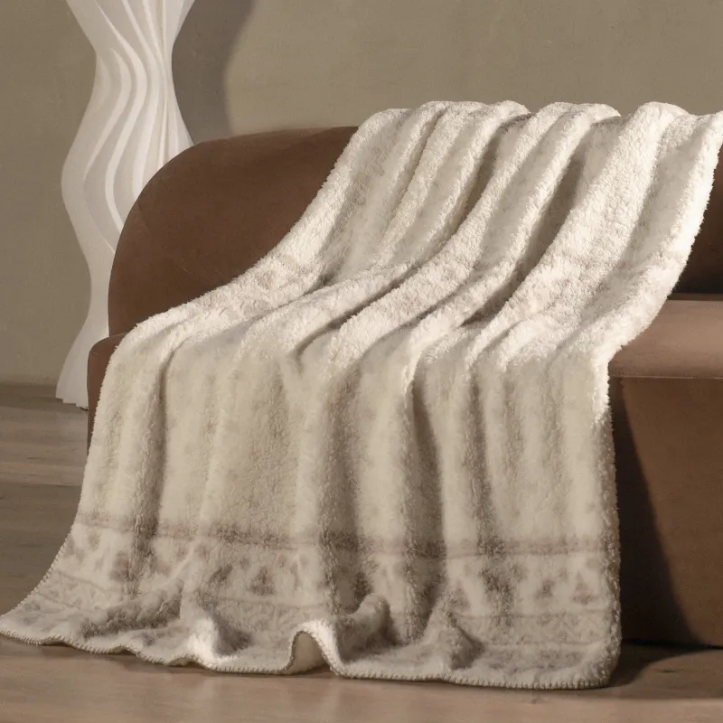 Жамылғы, 130х170 см, шерпа, сүт түстес және сарғылт-қоңыр, Өрнектер, Sherpa