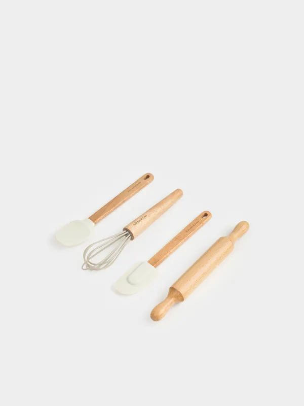 Набор для выпечки, 4 пр, ложка/лопатка/венчик/скалка, силикон/дерево, Bakery, image-1