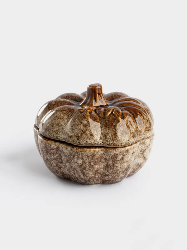 Сақтау ыдысы, 11x12 см, 350 мл, фарфор Р, сүтті-қоңыр, Жапырағы бар асқабақ, Colors autumn, image-0