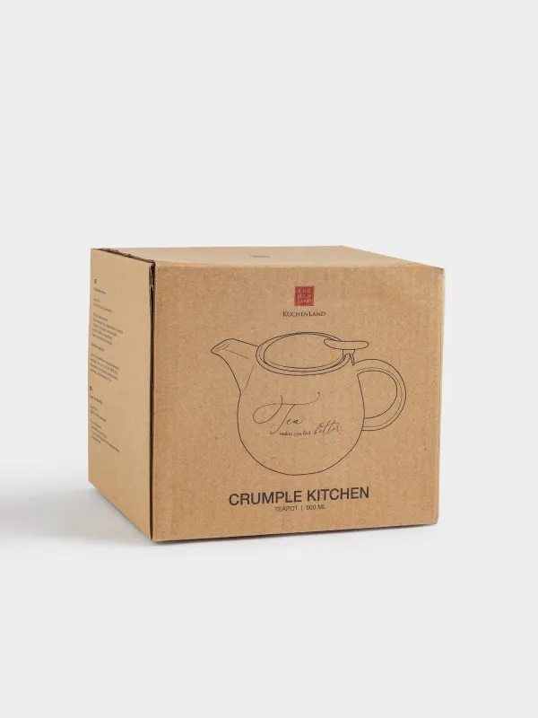 Чайник заварочный, 500 мл, фарфор P/сталь, молочно-золотистый, Мятый эффект, Crumple kitchen, image-6