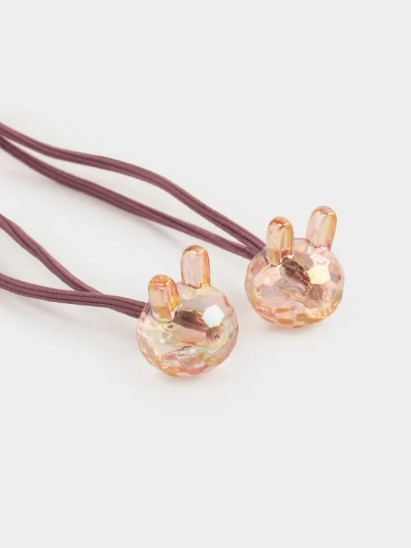 Резинка для волос, 9 см, 2 шт, акрил/полиэстер, розовая, Зайка, Gracile, image-2