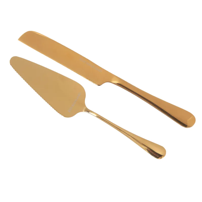 Тортқа арналған құралдар, 2pr, шпатель / пышақ, болат, алтын, классикалық алтын, image-0