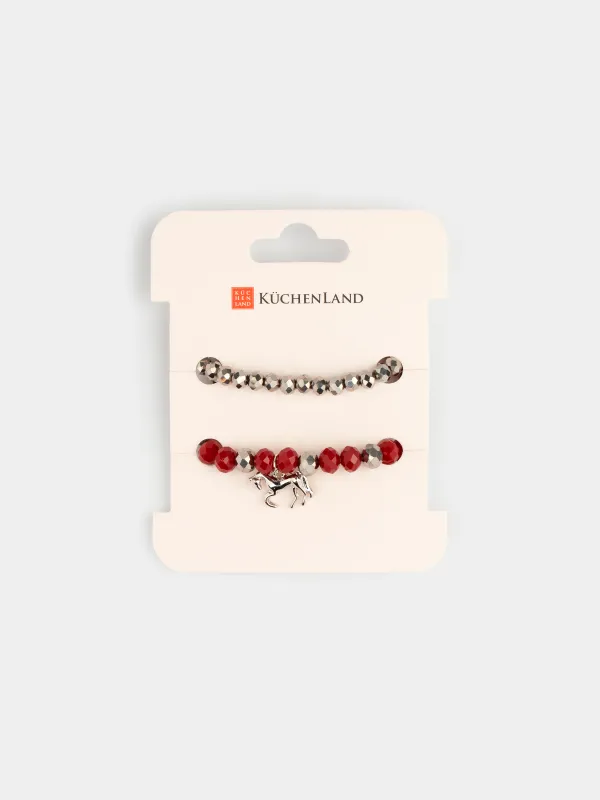 Білезіктер жиынтығы, 18 см, 2 дана, шыны/металл, күміс-қызыл, Жылқы, Pearl color, image-4