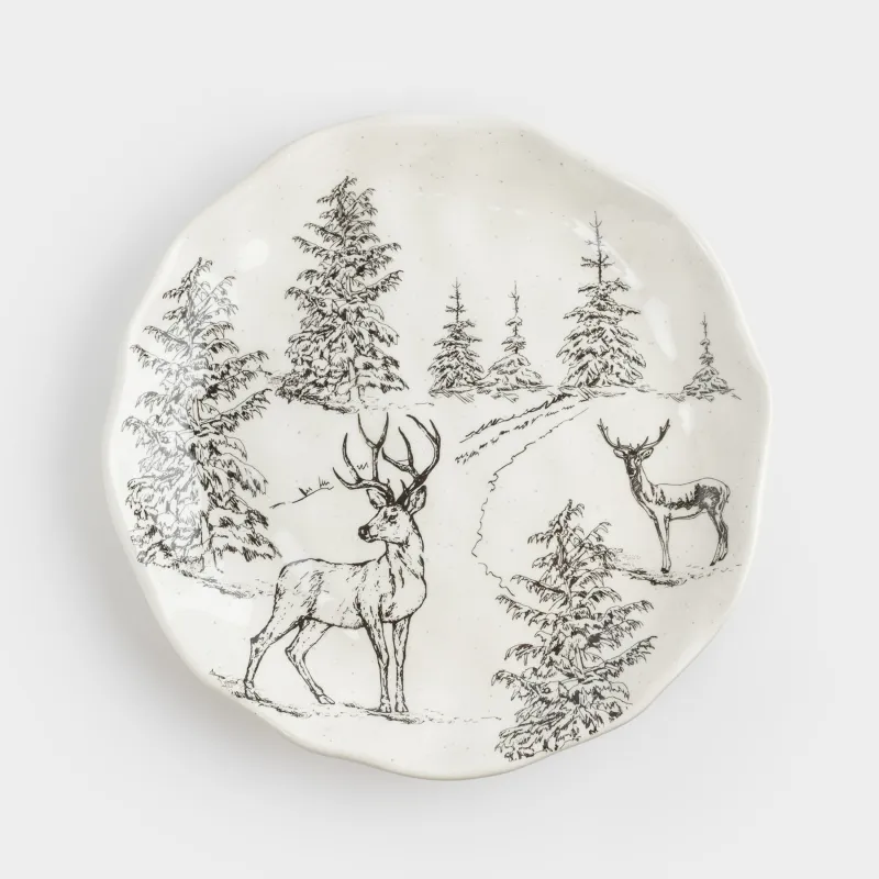 Тіскебасар тәрелкесі, 23 см, керамика, ақ, Ормандағы бұғы, Crumple print