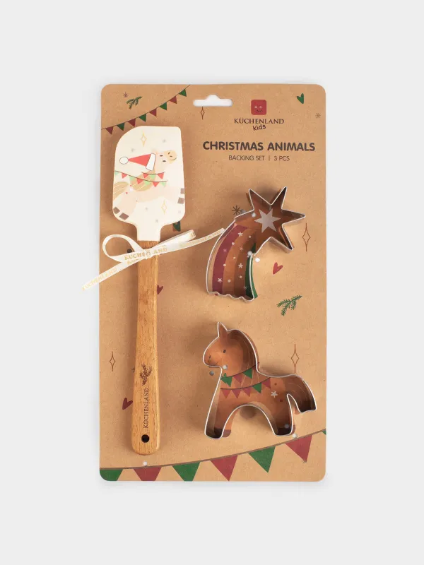 Набор для выпечки, 3 пр, лопатка/формы, силикон/дерево/сталь, Лошадка и кот, Christmas animals, image-4