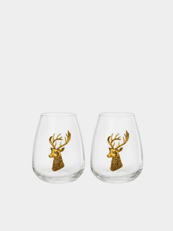 Стакан, 450 мл, 2 шт, Золотистый олень, Lux elements, image-0