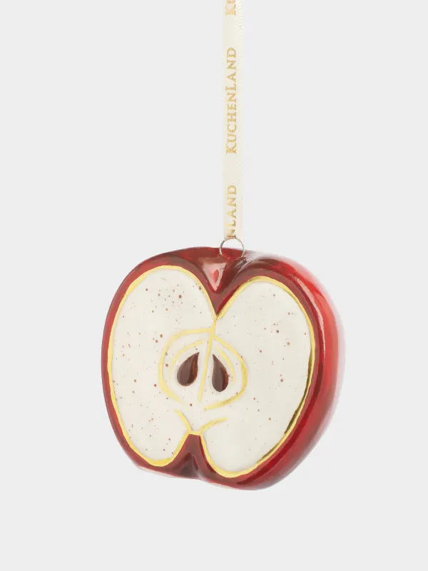 Игрушка елочная, 7 см, керамика, красно-золотистая, Яблоко, Fruits, image-1