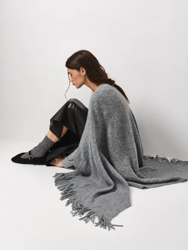 Пончо, 138х147 см, жиегі бар, акрил, сұр, Poncho, image-5