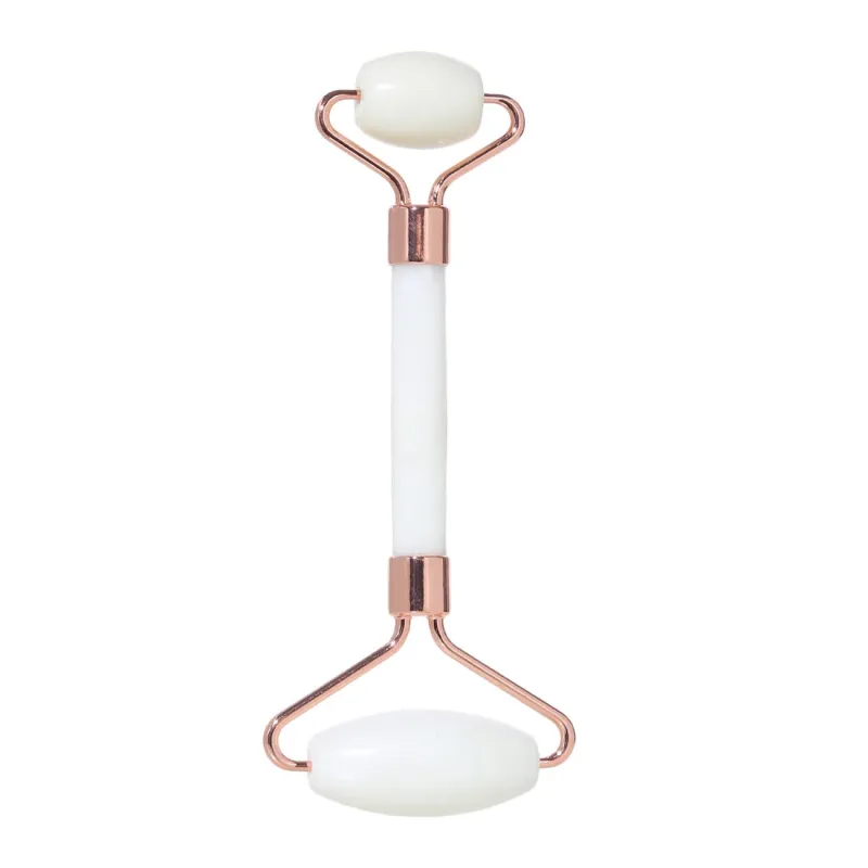 Массажер для лица роликовый, 14 см, нефрит/металл, белый, Jade, image-0