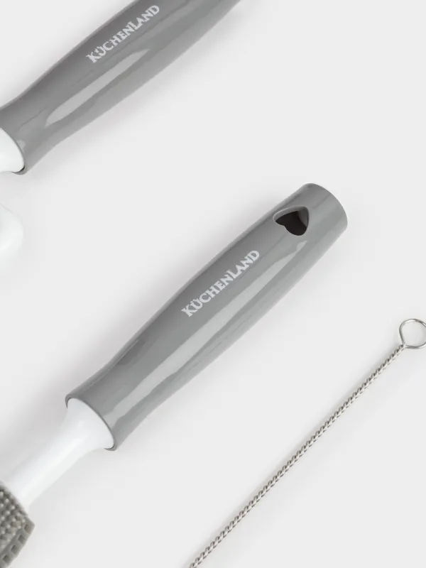 Бөтелкелерді жууға арналған щеткалар жинағы, 30/19 см, 2 дана, пластик/силикон, сұр, Clean, image-3