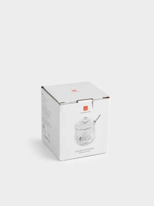 Сахарница, 11 см, 150 мл, с ложкой, стекло Р/металл, Цветы, Clear pattern, image-4