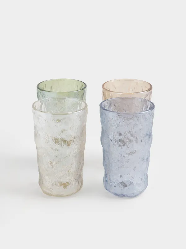 Стақан, 13 см, 350 мл, 4 дана, Р шыны, түрлі-түсті микс, Мыжылған эффект, Crumple color, image-1