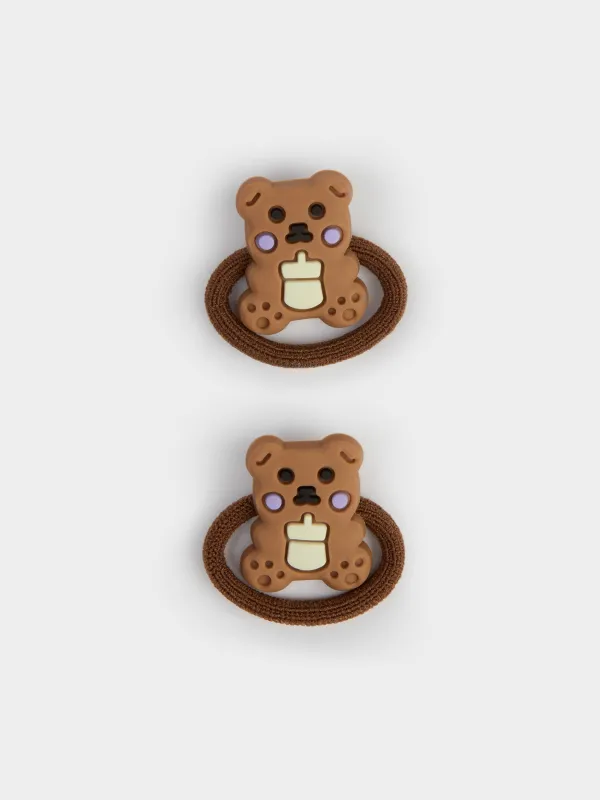 Резинка для волос, 3 см, 2 шт, детская, пластик/полиэстер, коричневая, Мишка, Gracile, image-0