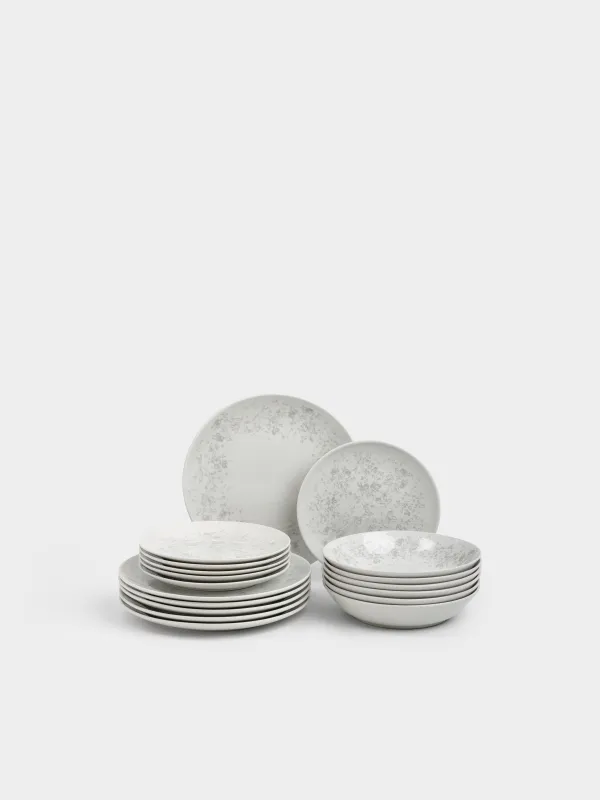 Ас сервизі, 6 адам, 18 зат, фарфор P, ақ, Сұр гүлдер, Gentle flowers, image-0