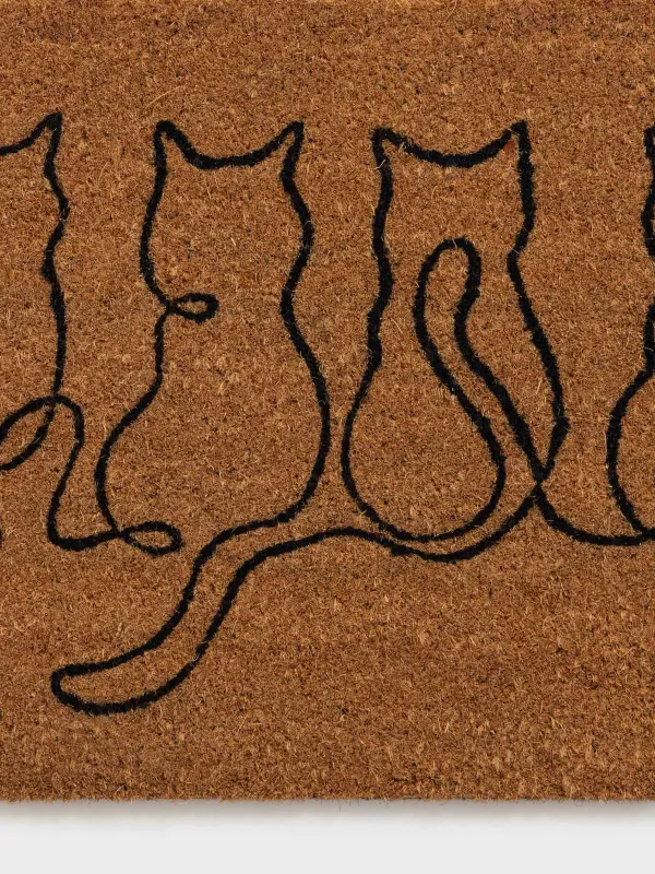 Есік төсеніші, 40х60 см, кокос / ПВХ, қоңыр, мысықтар, мысық, image-1